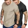 COOFANDY Men Muscle Workout T Shirt Gym Bodybuilding Active Short Sleeve Tee Top Black(Two Pack- Black/Khaki)