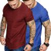 COOFANDY Men Muscle Workout T Shirt Gym Bodybuilding Active Short Sleeve Tee Top Black(Two Pack- Wine Red/Blue)