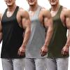 COOFANDY Men’s 3 Pack Tank Tops Gym Workout Shirt Y-Back Sleeveless Muscle Fitness Bodybuilding Tank Shirts(Black/Green/Medium Grey)