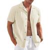 COOFANDY Mens Casual Cotton Linen Shirt Short Sleeve Button Up Shirts Summer Beach Top(Beige)