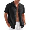 COOFANDY Mens Casual Cotton Linen Shirt Short Sleeve Button Up Shirts Summer Beach Top(Black)