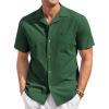 COOFANDY Mens Casual Cotton Linen Shirt Short Sleeve Button Up Shirts Summer Beach Top(Green)