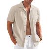 COOFANDY Mens Casual Cotton Linen Shirt Short Sleeve Button Up Shirts Summer Beach Top(Khaki)
