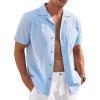 COOFANDY Mens Casual Cotton Linen Shirt Short Sleeve Button Up Shirts Summer Beach Top(Light Blue)