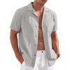 COOFANDY Mens Casual Cotton Linen Shirt Short Sleeve Button Up Shirts Summer Beach Top(Light Gray)