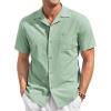 COOFANDY Mens Casual Cotton Linen Shirt Short Sleeve Button Up Shirts Summer Beach Top(Mint Green)