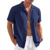 COOFANDY Mens Casual Cotton Linen Shirt Short Sleeve Button Up Shirts Summer Beach Top(Navy Blue)