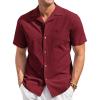 COOFANDY Mens Casual Cotton Linen Shirt Short Sleeve Button Up Shirts Summer Beach Top(Wine Red)