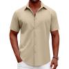 COOFANDY Mens Casual Short Sleeve Button Down Shirts Summer Untucked Wrinkle Free Shirts(Light Khaki)