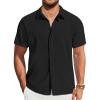 COOFANDY Mens Casual Short Sleeve Shirts Button Down Summer Beach Shirt Lightweight Textured Tops with Pocket(Black)