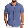 COOFANDY Mens Casual Short Sleeve Shirts Button Down Summer Beach Shirt Lightweight Textured Tops with Pocket(Blue)