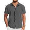COOFANDY Mens Casual Short Sleeve Shirts Button Down Summer Beach Shirt Lightweight Textured Tops with Pocket(Dark Gray)