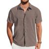 COOFANDY Mens Casual Short Sleeve Shirts Button Down Summer Beach Shirt Lightweight Textured Tops with Pocket(Khaki)