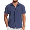 COOFANDY Mens Casual Short Sleeve Shirts Button Down Summer Beach Shirt Lightweight Textured Tops with Pocket(Navy Blue)