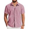 COOFANDY Mens Casual Short Sleeve Shirts Button Down Summer Beach Shirt Lightweight Textured Tops with Pocket(Pink)