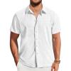 COOFANDY Mens Casual Short Sleeve Shirts Button Down Summer Beach Shirt Lightweight Textured Tops with Pocket(White)