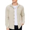 COOFANDY Men’s Corduroy Shirt Casual Shacket Long Sleeve Button Down Lightweight Jacket(Light Khaki)