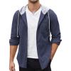 COOFANDY Men’s Corduroy Shirt Jackets Long Sleeve Button Down Casual Stylish Hooded Shacket Jacket with Pocket(Navy Blue)