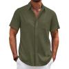 COOFANDY Men’s Cotton Linen Shirts Short Sleeve Casual Shirts Summer Button Down Shirt Linen Beach Vacation Shirt(Army Green)