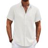 COOFANDY Men’s Cotton Linen Shirts Short Sleeve Casual Shirts Summer Button Down Shirt Linen Beach Vacation Shirt(A-white)