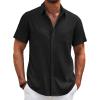 COOFANDY Men’s Cotton Linen Shirts Short Sleeve Casual Shirts Summer Button Down Shirt Linen Beach Vacation Shirt(Black)