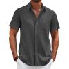 COOFANDY Men’s Cotton Linen Shirts Short Sleeve Casual Shirts Summer Button Down Shirt Linen Beach Vacation Shirt(Dark Gray)