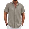 COOFANDY Men’s Cotton Linen Shirts Short Sleeve Casual Shirts Summer Button Down Shirt Linen Beach Vacation Shirt(Light Gray)