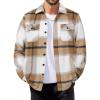 COOFANDY Men’s Flannel Jacket Fleece Shacket Plaid Shirt Jackets Warm Thick Long Sleeve Button Down Fall Outwear(Khaki Block)