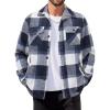 COOFANDY Men’s Flannel Jacket Fleece Shacket Plaid Shirt Jackets Warm Thick Long Sleeve Button Down Fall Outwear(Navy Block)