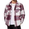 COOFANDY Men’s Flannel Jacket Fleece Shacket Plaid Shirt Jackets Warm Thick Long Sleeve Button Down Fall Outwear(Wine Red Block)