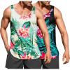 COOFANDY Men’s Floral Tank Top Sleeveless Tees All Over Print Casual Sport T-Shirts Hawaii Beach Vacation(2 Pack-black/Beige)
