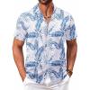 COOFANDY Men’s Hawaiian Floral Shirts Short Sleeve Button Down Shirts Tropical Summer Beach Shirts(A Palm Leaf-white Blue)