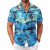 COOFANDY Men’s Hawaiian Floral Shirts Short Sleeve Button Down Shirts Tropical Summer Beach Shirts(Island Scenery-blue)
