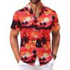 COOFANDY Men’s Hawaiian Floral Shirts Short Sleeve Button Down Shirts Tropical Summer Beach Shirts(Island Sunset-orange Red)