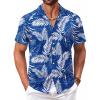 COOFANDY Men’s Hawaiian Floral Shirts Short Sleeve Button Down Shirts Tropical Summer Beach Shirts(Palm Leaf-blue)
