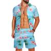 COOFANDY Men’s Hawaiian Matching Shirt and Shorts Set Summer Beach 2 Piece Outfits Short Sleeve Cuban Shirts and Shorts(Flamingo)