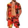 COOFANDY Men’s Hawaiian Matching Shirt and Shorts Set Summer Beach 2 Piece Outfits Short Sleeve Cuban Shirts and Shorts(Sunset)