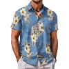 COOFANDY Mens Hawaiian Shirt Short Sleeve Button Down Shirt Tropical Summer Beach Shirt(Flower-blue)