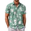 COOFANDY Mens Hawaiian Shirt Short Sleeve Button Down Shirt Tropical Summer Beach Shirt(Flower-green)
