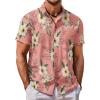 COOFANDY Mens Hawaiian Shirt Short Sleeve Button Down Shirt Tropical Summer Beach Shirt(Flower-pink)