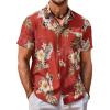 COOFANDY Mens Hawaiian Shirt Short Sleeve Button Down Shirt Tropical Summer Beach Shirt(Flower-red)