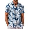 COOFANDY Mens Hawaiian Shirt Short Sleeve Button Down Shirt Tropical Summer Beach Shirt(Leaf-blue)