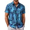 COOFANDY Mens Hawaiian Shirt Short Sleeve Button Down Shirt Tropical Summer Beach Shirt(Leaf-bright Blue)