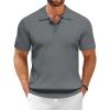 COOFANDY Men’s Knit Polo Shirts Short Sleeve Ribbed Knitted Shirt Summer Lightweight Casual Golf Shirts(Dark Grey)