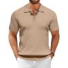 COOFANDY Men’s Knit Polo Shirts Short Sleeve Ribbed Knitted Shirt Summer Lightweight Casual Golf Shirts(Khaki)