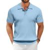 COOFANDY Men’s Knit Polo Shirts Short Sleeve Ribbed Knitted Shirt Summer Lightweight Casual Golf Shirts(Light Blue)