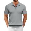 COOFANDY Men’s Knit Polo Shirts Short Sleeve Ribbed Knitted Shirt Summer Lightweight Casual Golf Shirts(Light Grey)