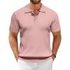 COOFANDY Men’s Knit Polo Shirts Short Sleeve Ribbed Knitted Shirt Summer Lightweight Casual Golf Shirts(Pink)