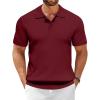 COOFANDY Men’s Knit Polo Shirts Short Sleeve Ribbed Knitted Shirt Summer Lightweight Casual Golf Shirts(Wine Red)