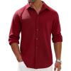 COOFANDY Mens Long Sleeve Button Down Shirts Wrinkle Free Shacket Jacket Stretch Casual Overshirt(Deep Red)